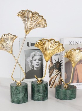 新中式纯铜银杏叶创意摆件电x视柜茶几桌面装饰品样板间酒店工艺