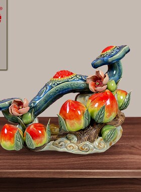 送父母亲长辈生日祝福寓意陶瓷寿桃礼品客厅电视柜U高档手工小摆