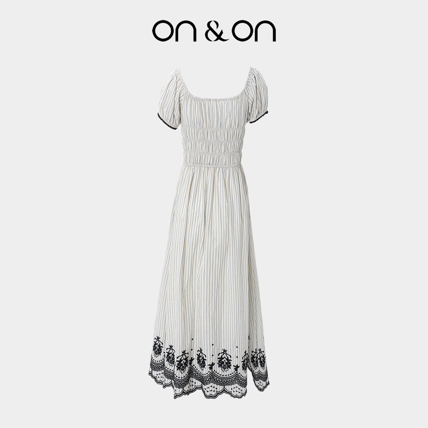 ON＆ON/安乃安2025夏季新款法式复古竖条纹撞色刺绣减龄连衣裙,淘宝优惠券,粉丝福利购,淘宝优惠卷