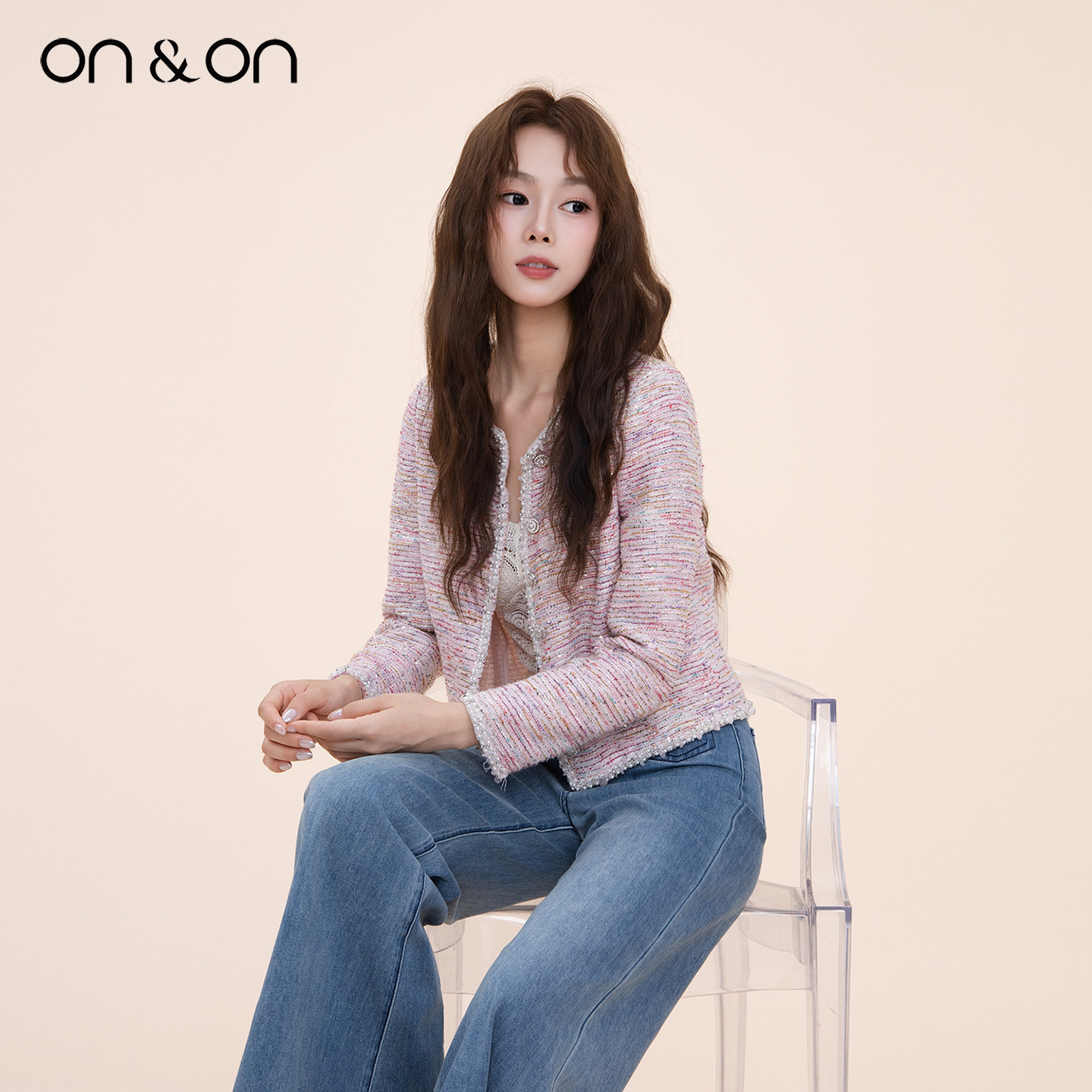 ON＆ON/安乃安2025冬季新款法式手工钉珠单排扣轻奢小香风短外套,淘宝优惠券,粉丝福利购,淘宝优惠卷