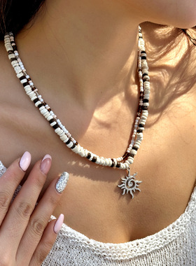 欧美热销项饰沙滩风海星贝壳吊坠项链百搭叠戴扇贝项链套装
