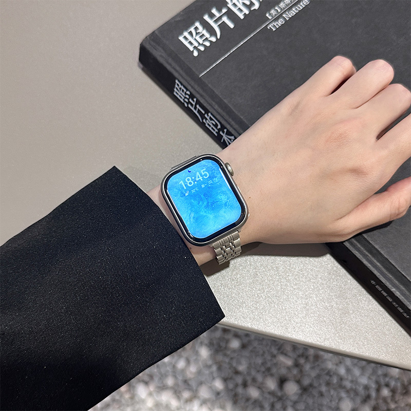 适用iWatch10表带S9苹果S8手表S10七株不锈钢表带Applewatch9金属SE智能8男S7腕带7高级ultra2女运动S6夏季 - 图3