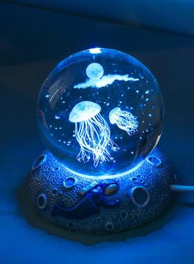 极速创意水晶球小夜灯发光底座3d海洋内雕L桌面摆件学生礼品送女