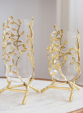 极速现代简约创意金属玻璃餐桌花瓶摆件轻奢北欧客厅电.视柜鲜花