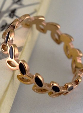 极速外贸时尚个性指环配饰简约黑色D镂空小叶子潮流戒指饰品礼物S