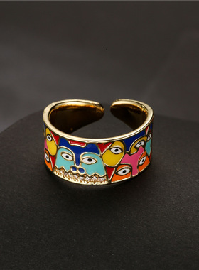 极速澳古 跨境 欧美时尚个性滴油眼睛几何开口戒指 Y铜锆石饰品女