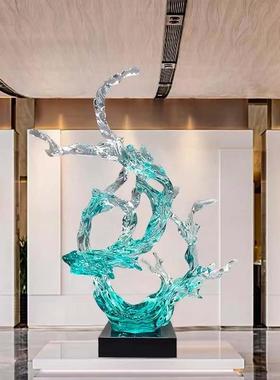 极速现代简约玄关装饰浪花摆件轻奢透明树脂雕P塑酒店样品屋展示