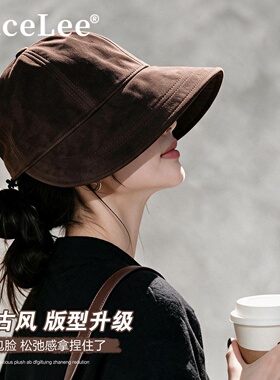 FaceLee日本设计师联名款明星同款中古风渔夫帽秋季大头围翻毛皮
