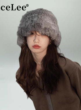 FaceLee日本设计师联名款白色兔毛帽子女毛毛秋冬款保暖防寒显脸