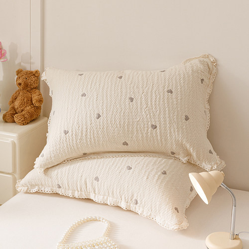 韩式全棉纱布色织提花枕套柔软可当枕巾纯棉枕头套一对装2025新款 - 图0