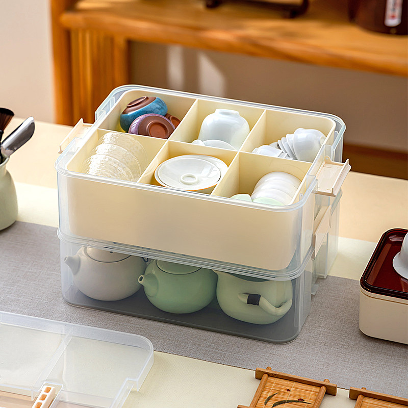 茶杯茶具收纳盒手提便携式防尘功夫茶具带盖收纳盒分隔户外工具盒,淘宝优惠券,粉丝福利购,淘宝优惠卷