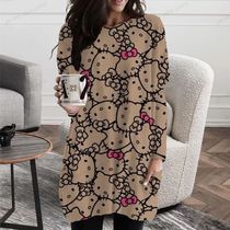 Hello Kitty Cartoon Printed Long T-shirt Women 2023 Autumn L