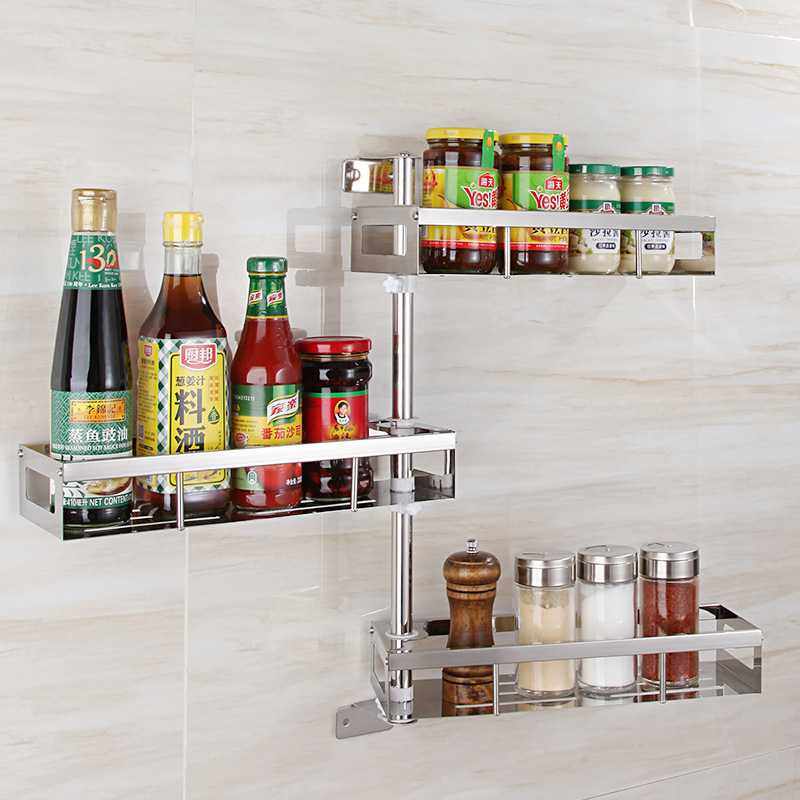 新款直销厨房置物架 收纳架转角调料架墙上壁挂免打孔304不锈钢旋,淘宝优惠券,粉丝福利购,淘宝优惠卷