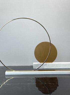 新款直销简约现代灰色玻璃大理石金属圆环屏风摆件样板房售楼处软