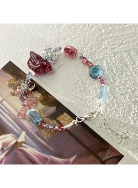 白雪歌梨花｜原创捷克珠水晶玫紫鸟珠琉璃复古手链