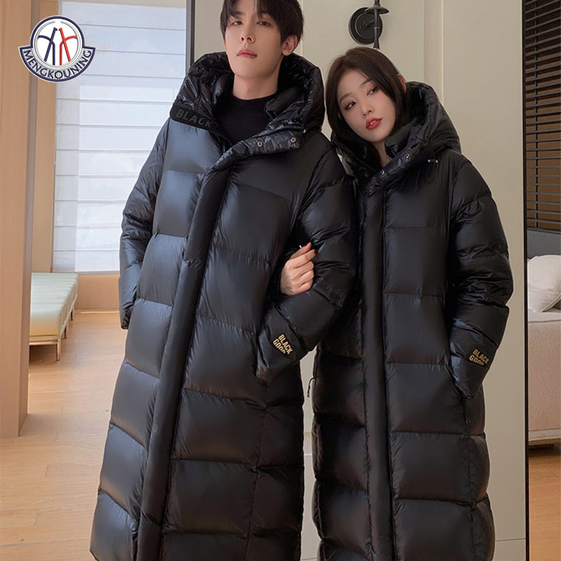 蒙口宁品牌正品冬季中长款羽绒服男女黑亮色过膝长款保暖连帽外套,淘宝优惠券,粉丝福利购,淘宝优惠卷