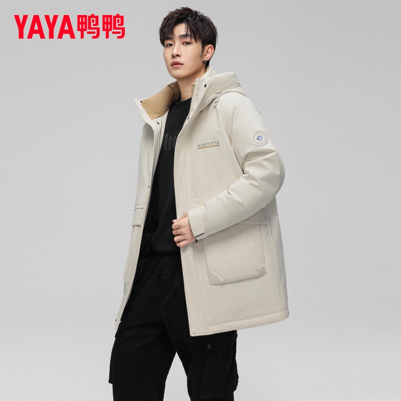 YAYA鸭鸭中长款羽绒服男士冬季2025时尚连帽工装防寒加厚保暖外套,淘宝优惠券,粉丝福利购,淘宝优惠卷