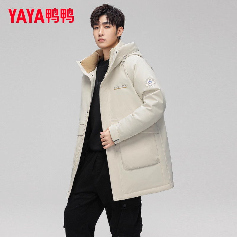 YAYA鸭鸭中长款羽绒服男士冬季2025时尚连帽工装防寒加厚保暖外套,淘宝优惠券,粉丝福利购,淘宝优惠卷
