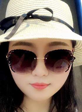 网红ins墨镜女镶钻韩版潮个性水晶无框防紫外线女2020新款