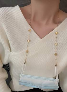 金色四叶草口罩眼镜链防丢挂绳时尚金属链钛钢女潮挂脖气质口罩链