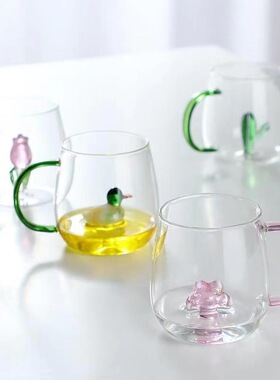 空盒子3D立体动物杯高硼硅玻璃杯子水杯彩把卡通礼品杯玻璃果汁杯