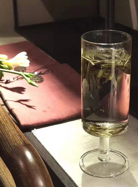 空盒子办公室透明玻璃魁杯 高硼硅玻璃绿茶杯高脚杯 家用泡茶杯单