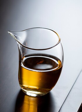 空盒子加厚玻璃单杯公道杯分茶器耐热功夫茶具弯月茶海透明带嘴