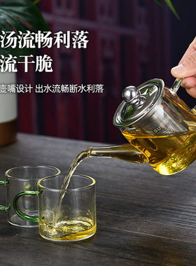空盒子玻璃茶壶茶具不锈钢304内胆过滤泡茶壶 带把耐高温花茶壶茶