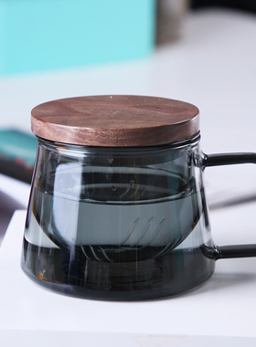 空盒子泡茶杯分离器带盖高档茶杯烟色礼品胡桃木把茶杯