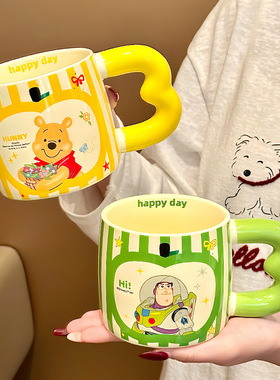 Cute and high-value cartoon cup, children's home drinking cup, baby milk cup, girls' ceramic mug, couple