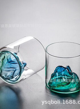 空盒子千里江山杯玻璃直身透明泡茶单层杯子藏山创意威士忌酒杯冰