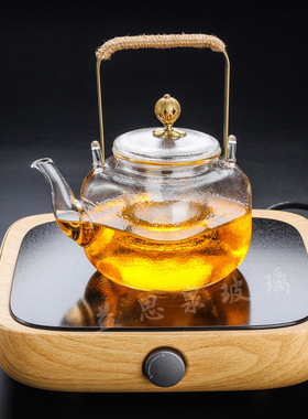 空盒子围炉煮茶玻璃花茶壶玻璃壶四方细纹壶煮茶壶提梁壶耐高温
