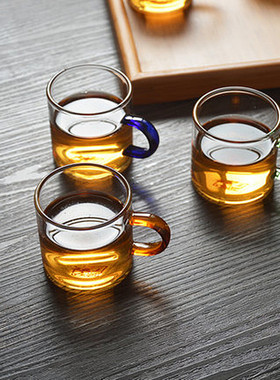 空盒子高硼硅玻璃品茗杯 彩把小容量透明功夫小茶杯 家用待客品茶