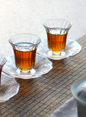 空盒子家用高硼硅透明玻璃品茗杯条纹玻璃小茶杯功夫茶具花茶品茶