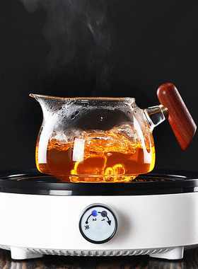 空盒子高硼硅透明玻璃木把玻璃公道杯家用侧把分茶器功夫茶具茶海