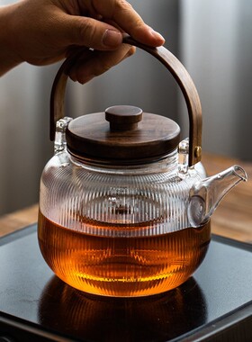 空盒子日式玻璃茶壶套装 耐高温竖纹玻璃泡茶壶功夫茶具