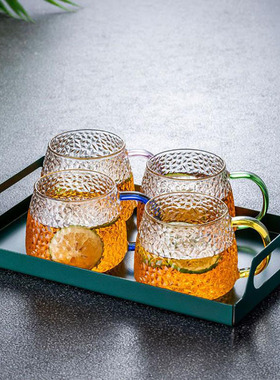 彩把高硼硅玻璃喝水杯 锤纹透明玻璃果汁杯 简约牛奶咖啡杯空盒子