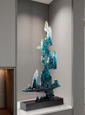 微饰界新中式蓝色玄关靠山摆件