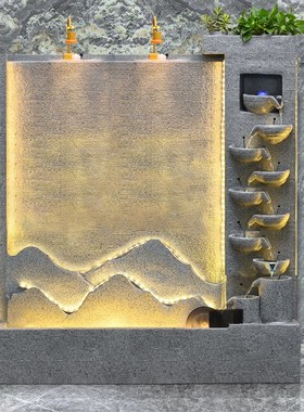 水幕墙假山流水公司酒店迎宾背景屏风别墅大厅玄关隔断装饰品摆件