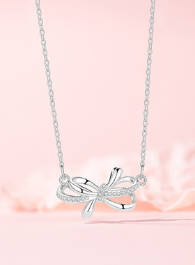 特价原创蝴蝶结项链饰品女气质小众设计感秋冬闪锆不锈钢锁骨