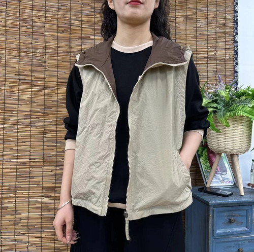 2026年春秋季新款两面穿坎肩马甲宽松韩版显瘦大码连帽马夹外套女 - 图0