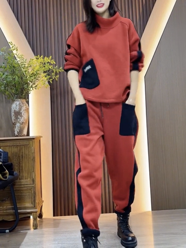 休闲运动加绒套装2025秋冬新款女装欧货卫衣卫裤两件套舒适保暖 - 图1