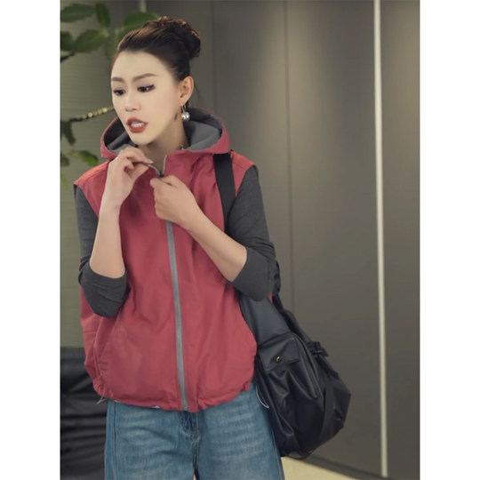 两面穿马夹女2025年新款简约百搭宽松拉链上衣显瘦无袖连帽外套潮