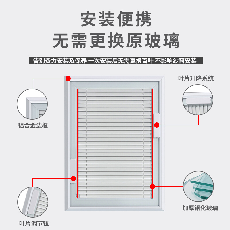 单玻磁控内置百叶窗卫生间单波免打孔磁吸内嵌式中空百叶帘窗帘-图0