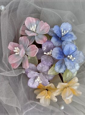 原创黄色丁香花点缀小钗古装汉服配饰日常简约u钗古风钗