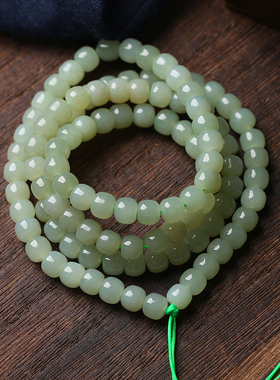 新品天然和田玉晴水6*7mm老型珠手链108颗佛Q珠项链散珠半成品长