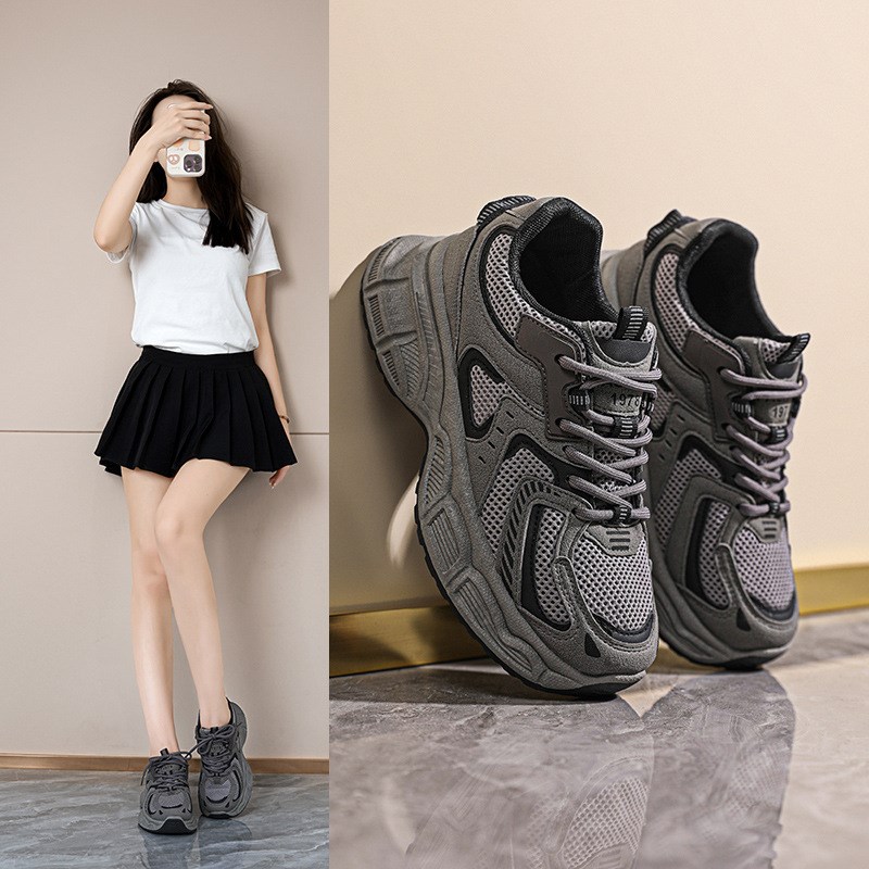 2025春秋新款老爹鞋增高厚底运动休闲鞋情侣网面鞋子男透气网鞋女 - 图2