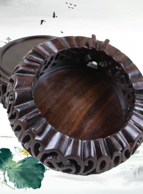 黑檀木镂空雕云海几圆形花瓶佛像底座实木印章玉器奇石摆件底座托