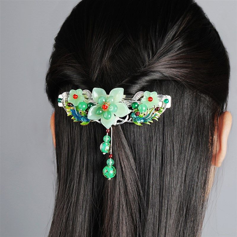 古风超大号发夹民族风发饰东陵玉头花弹簧夹国潮国风吊坠夹发卡女,淘宝优惠券,粉丝福利购,淘宝优惠卷