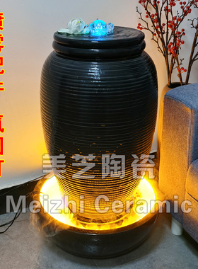 公司门口喷泉陶罐流水摆件大型落地立式涌泉缸庭院水景花瓶加湿器